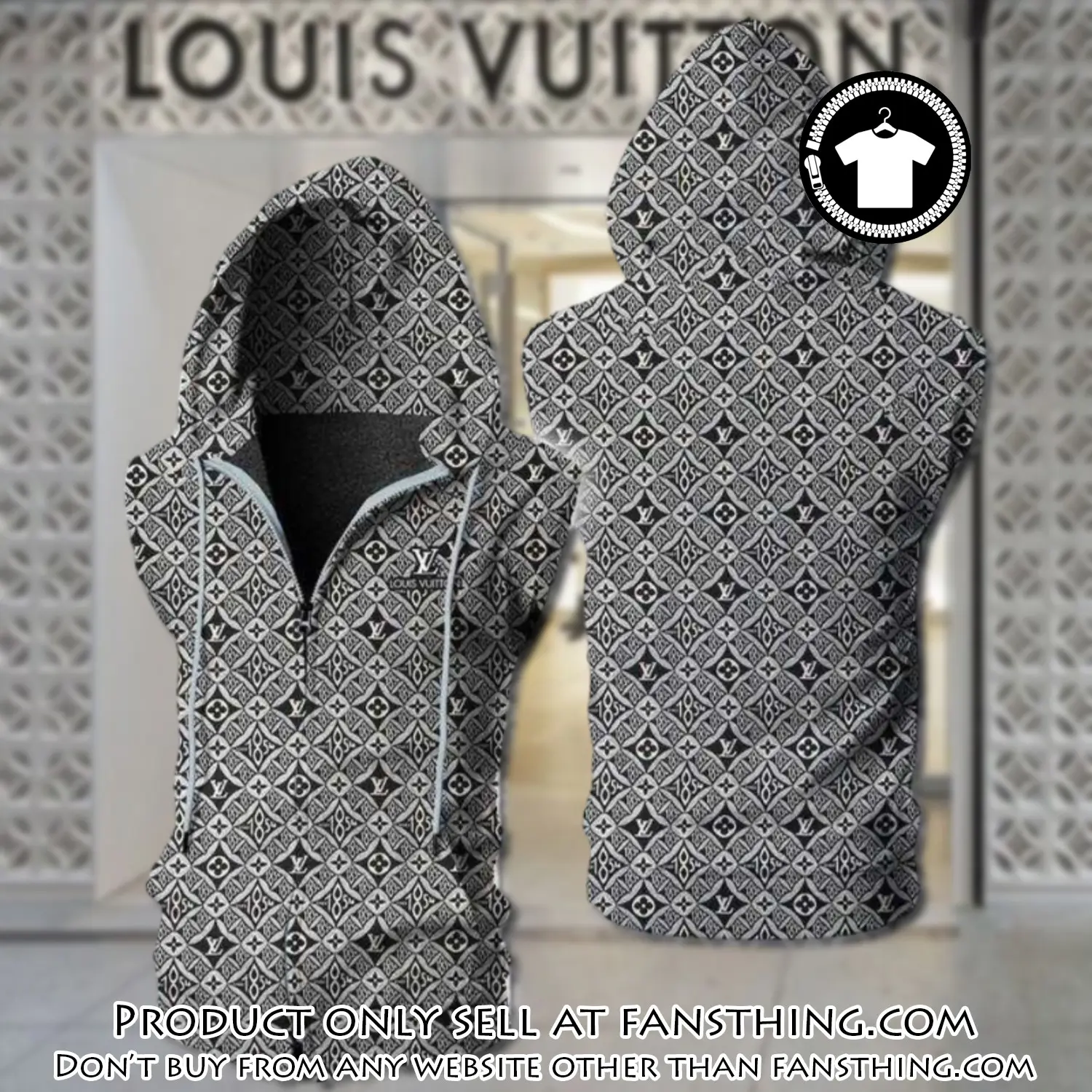 Louis vuitton grey unisex sleeveless zip up hoodie luxury for men women szh015 fst0038329